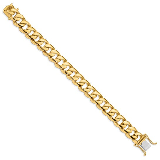 14KT Yellow Gold 8 inch 13.4mm Hand Polished Rounded Curb Link with Box Catch Clasp Bracelet