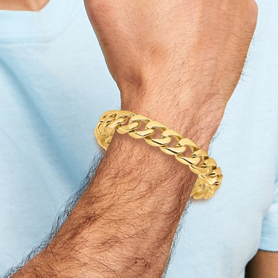 14KT Yellow Gold 8 inch 13.4mm Hand Polished Rounded Curb Link with Box Catch Clasp Bracelet