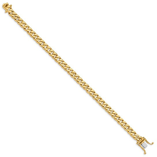 14KT Yellow Gold 8 inch 6.8mm Hand Polished Flat Beveled Curb Link with Box Catch Clasp Bracelet