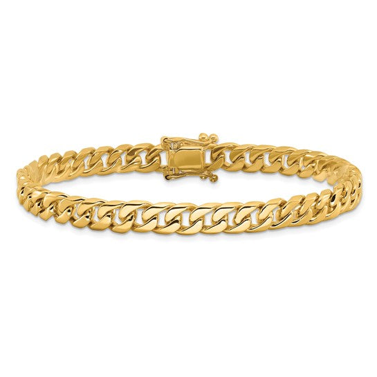 14KT Yellow Gold 8 inch 6.8mm Hand Polished Flat Beveled Curb Link with Box Catch Clasp Bracelet