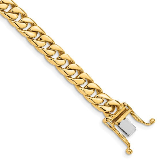 14KT Yellow Gold 8 inch 6.8mm Hand Polished Flat Beveled Curb Link with Box Catch Clasp Bracelet