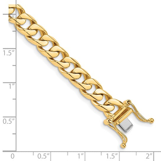 14KT Yellow Gold 8 inch 7.5mm Hand Polished Flat Beveled Curb Link with Box Catch Clasp Bracelet