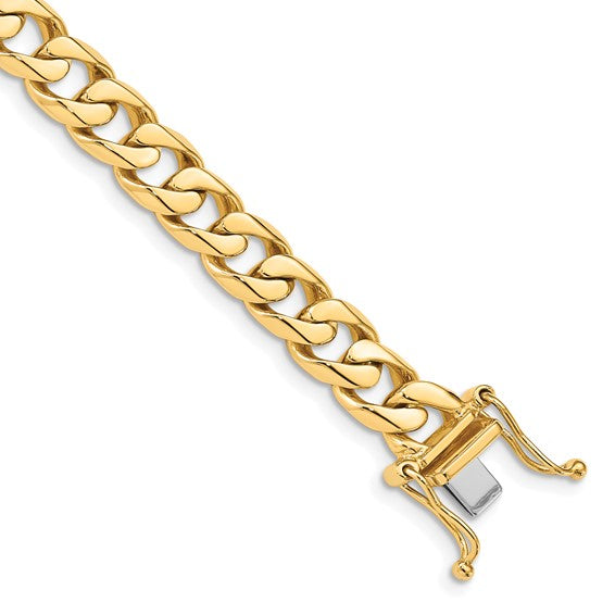 14KT Yellow Gold 8 inch 7.5mm Hand Polished Flat Beveled Curb Link with Box Catch Clasp Bracelet