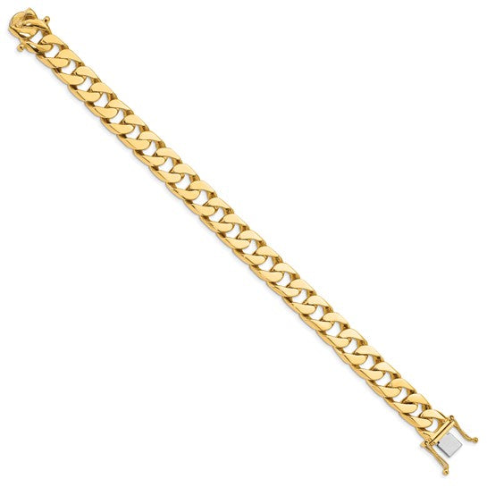 14kt Yellow Gold 8 inch 10.6mm Hand Polished Flat Beveled Curb Link with Box Catch Clasp Bracelet