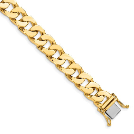 14kt Yellow Gold 8 inch 10mm Hand Polished Fancy Link with Box Catch Bracelet