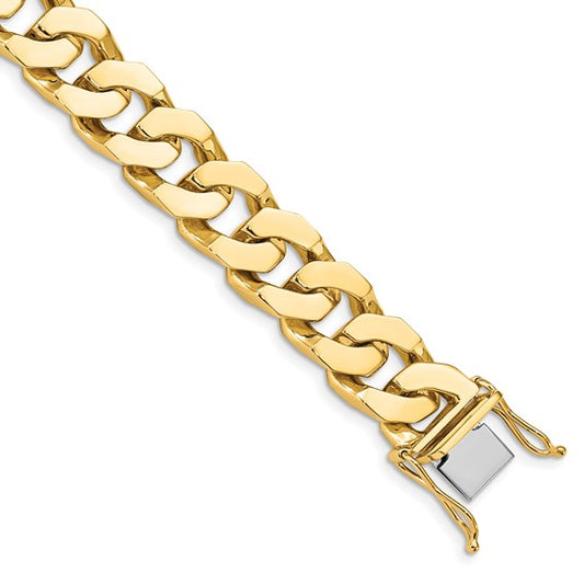 14kt Yellow Gold 8 inch 11.6mm Hand Polished Fancy Link with Box Catch Bracelet