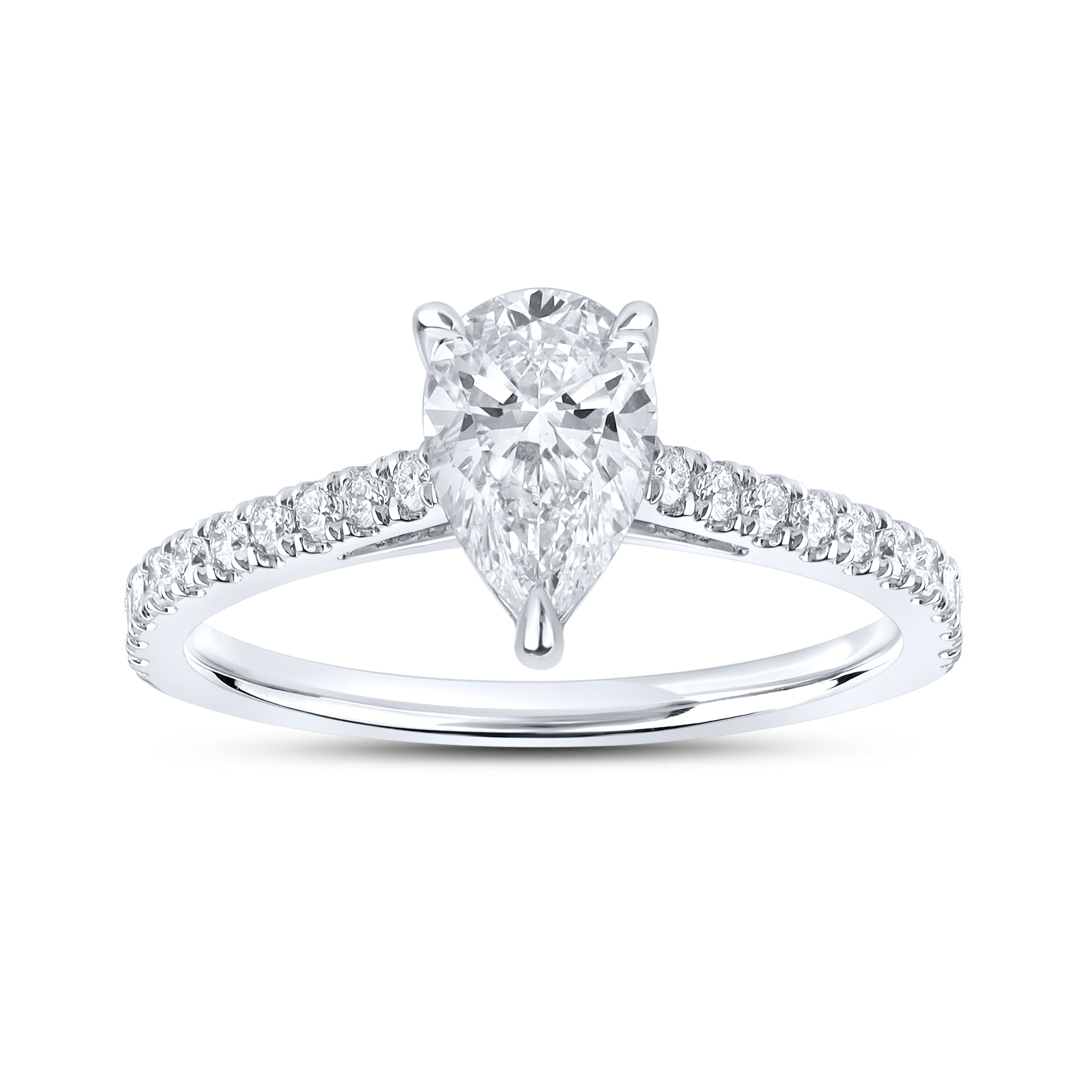 14k WHITE GOLD 1.25 CTW PEAR SHAPE LAB DIAMOND RING