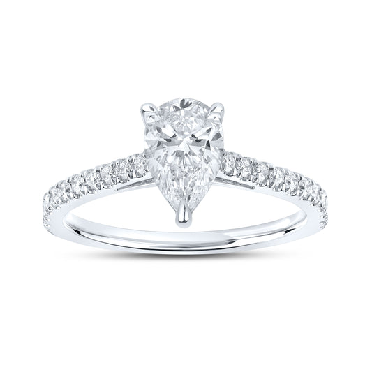 14k WHITE GOLD 1.25 CTW PEAR SHAPE LAB DIAMOND RING