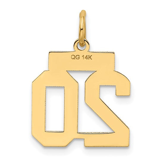 14kt Yellow Gold Small Satin Number 20 Charm