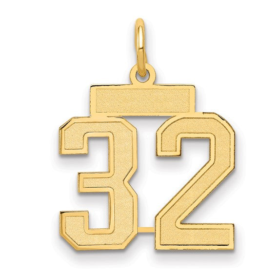 14kt Yellow Gold Small Satin Number 32 Charm