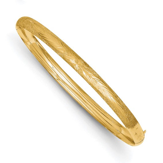 14kt Yellow Gold 3/16 Laser-Cut 5.00mm Hinged Oval Bangle Bracelet