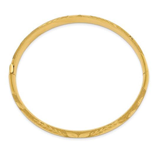 14kt Yellow Gold 5/16 Laser-Cut 8.00mm Hinged Oval Bangle Bracelet