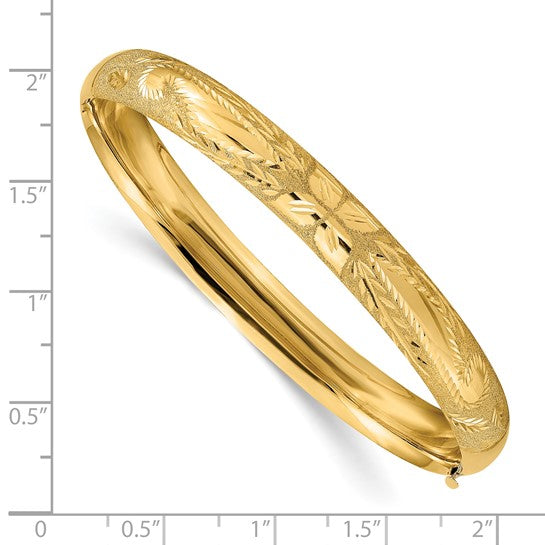 14kt Yellow Gold 5/16 Laser-Cut 8.00mm Hinged Oval Bangle Bracelet