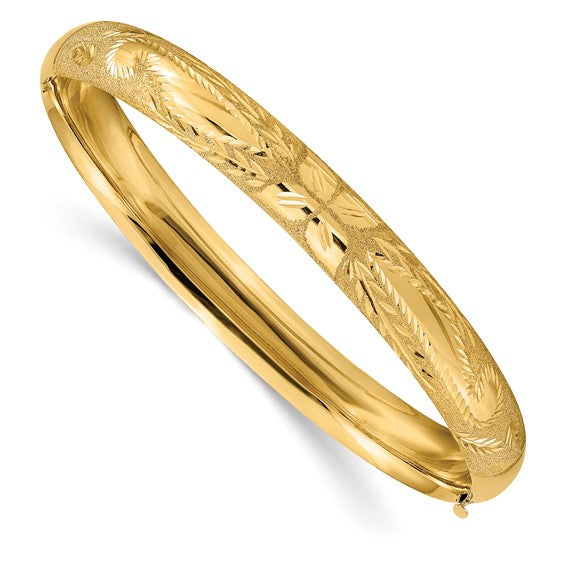 14kt Yellow Gold 5/16 Laser-Cut 8.00mm Hinged Oval Bangle Bracelet