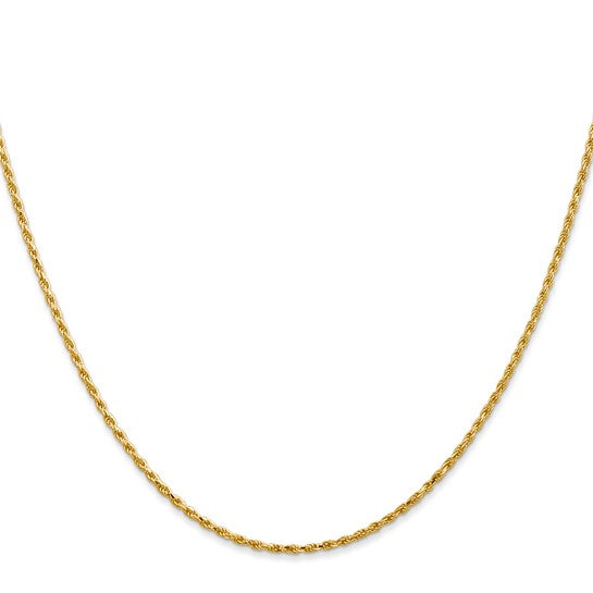 14KT Yellow Gold 18 inch 1.3mm Diamond-cut Solid Machine Made Rope with Lobster Clasp Chain