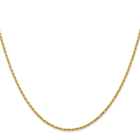 14KT Yellow Gold 18 inch 1.3mm Diamond-cut Solid Machine Made Rope with Lobster Clasp Chain