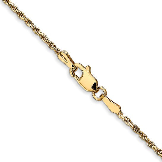 14KT Yellow Gold 16 inch 1.3mm Diamond-cut Solid Machine Made Rope with Lobster Clasp Chain