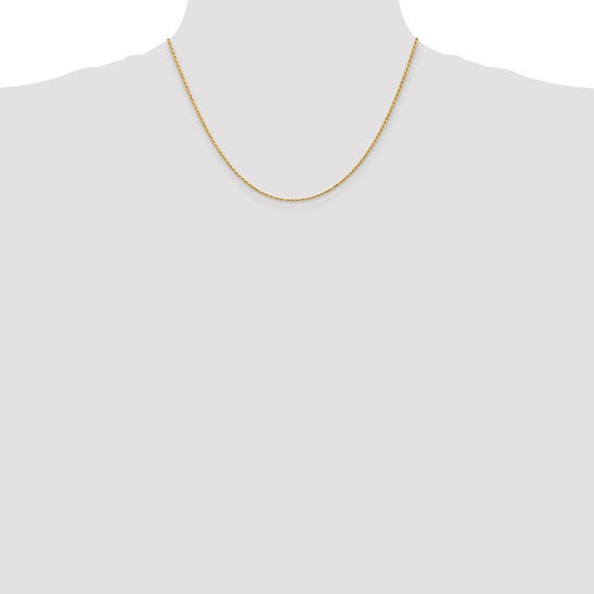 14KT Yellow Gold 18 inch 1.3mm Diamond-cut Solid Machine Made Rope with Lobster Clasp Chain