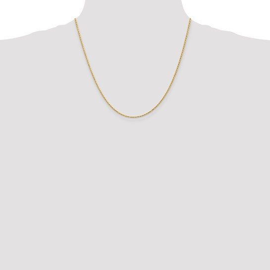 14KT Yellow Gold 20 inch 1.3mm Diamond-cut Solid Machine Made Rope with Lobster Clasp Chain