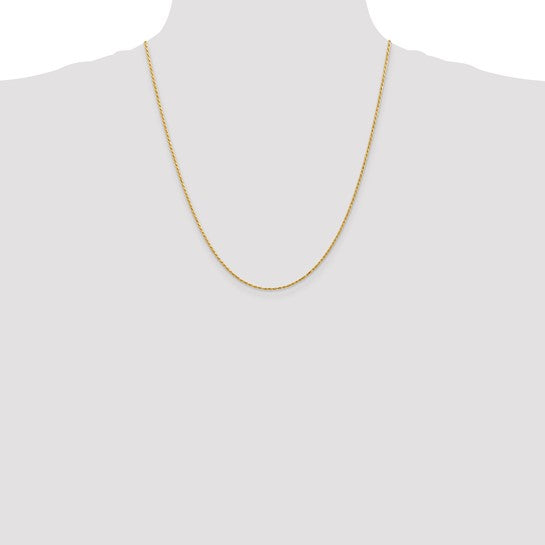 14KT Yellow Gold 22 inch 1.3mm Diamond-cut Solid Machine Made Rope with Lobster Clasp Chain