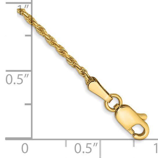 14kt Yellow Gold 8 inch 1.3mm Diamond-cut Solid Machine Made Rope with Lobster Clasp Chain