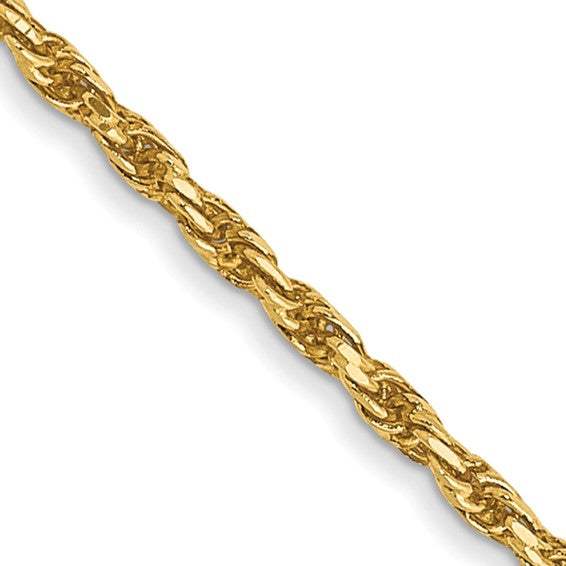 14KT Yellow Gold 20 inch 1.3mm Diamond-cut Solid Machine Made Rope with Lobster Clasp Chain