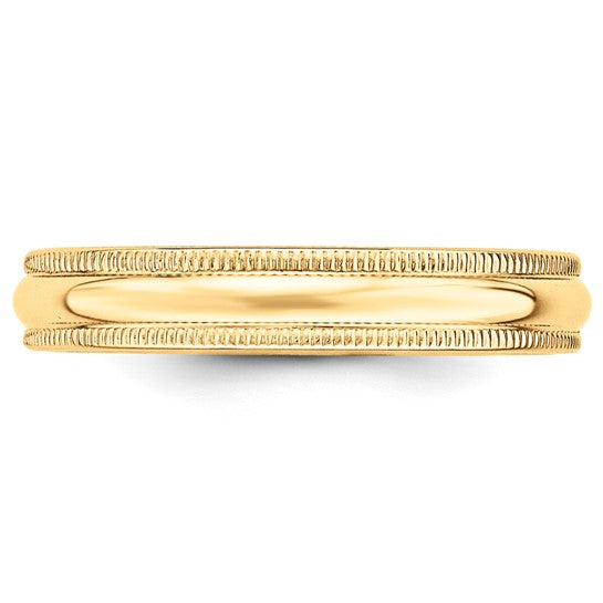 14kt Yellow Gold 4mm Milgrain Half Round Wedding Band Size 8