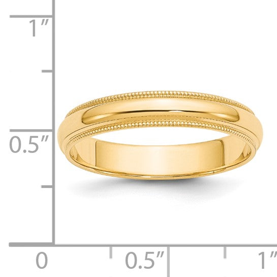 14kt Yellow Gold 4mm Milgrain Half Round Wedding Band Size 9.5