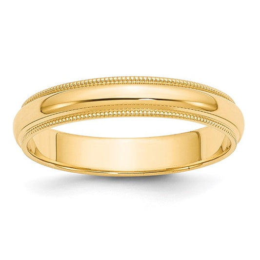 14kt Yellow Gold 4mm Milgrain Half Round Wedding Band Size 8