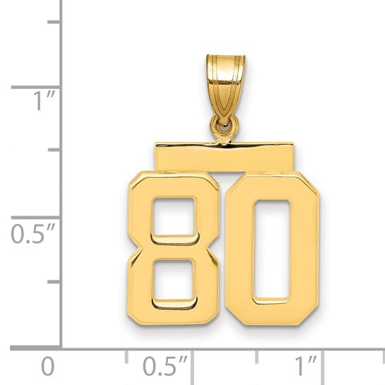 14kt Yellow Gold Medium Polished Number 80 Charm
