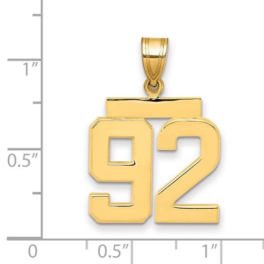 14kt Yellow Gold Medium Polished Number 92 Charm