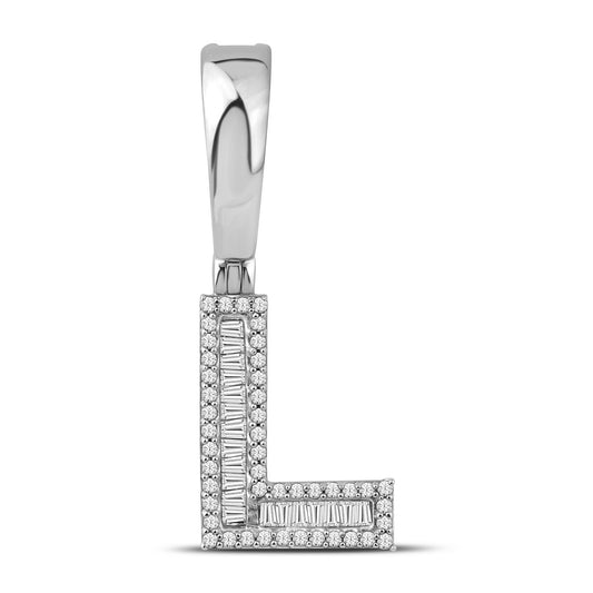10KT WHITE GOLD 0.30 CTW NATURAL DIAMOND  INITIAL L CHARM PENDANT