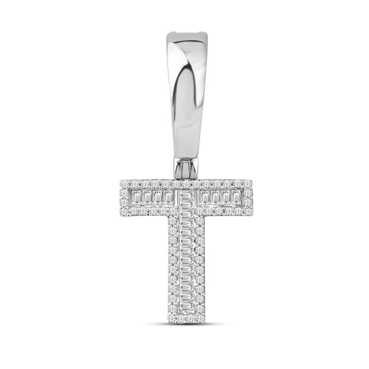 10KT WHITE GOLD 0.34 CTW NATURAL DIAMOND INITIAL T