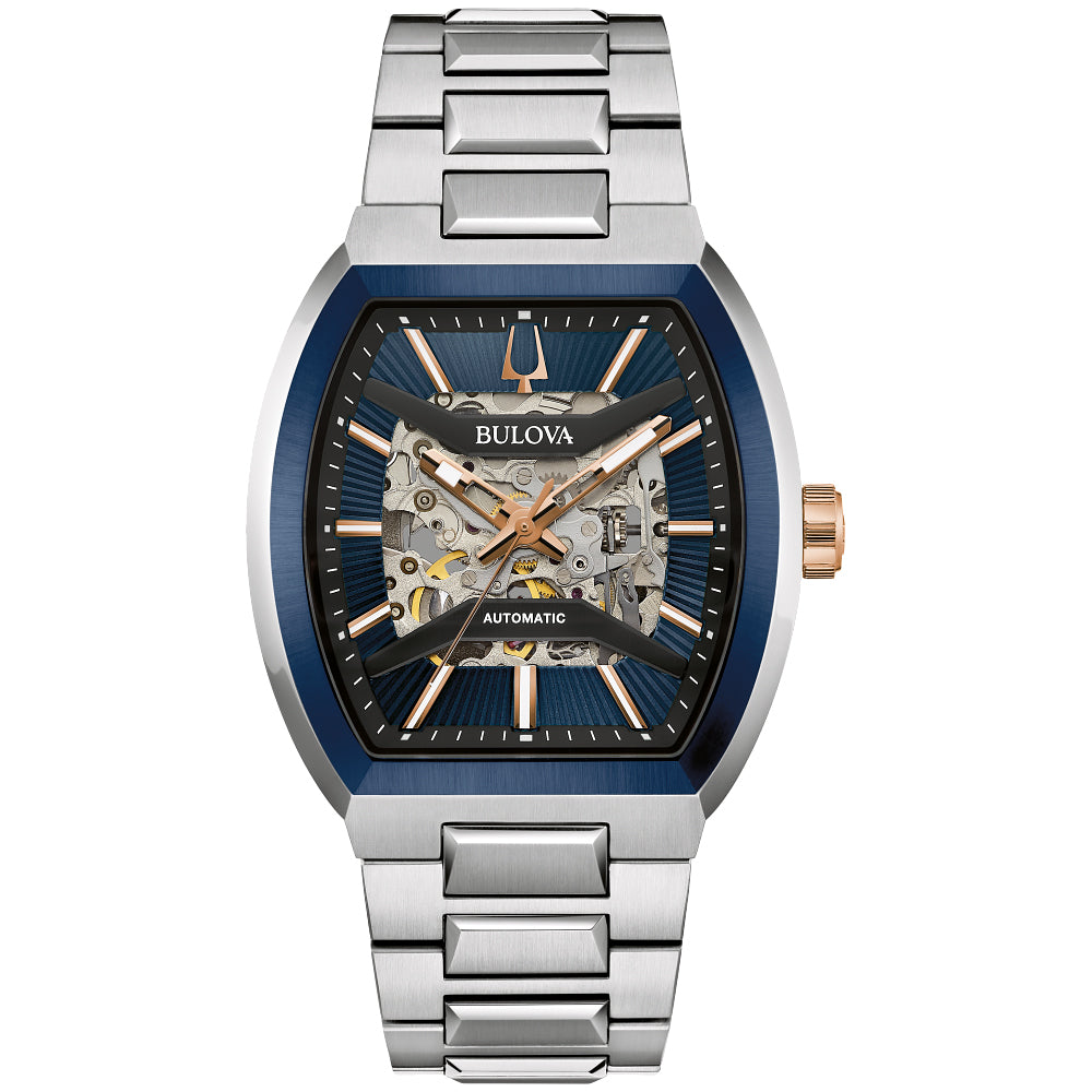 Bulova Maquina Automatic Blue Dial Stainless Steel Bracelet Watch 40mm - 98A319