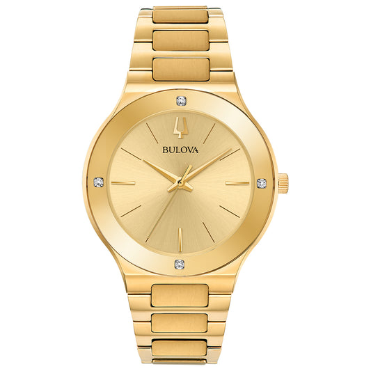 Bulova Mens Futuro Millenia Quartz Gemmed Gold Stainless Steel Watch 43MM