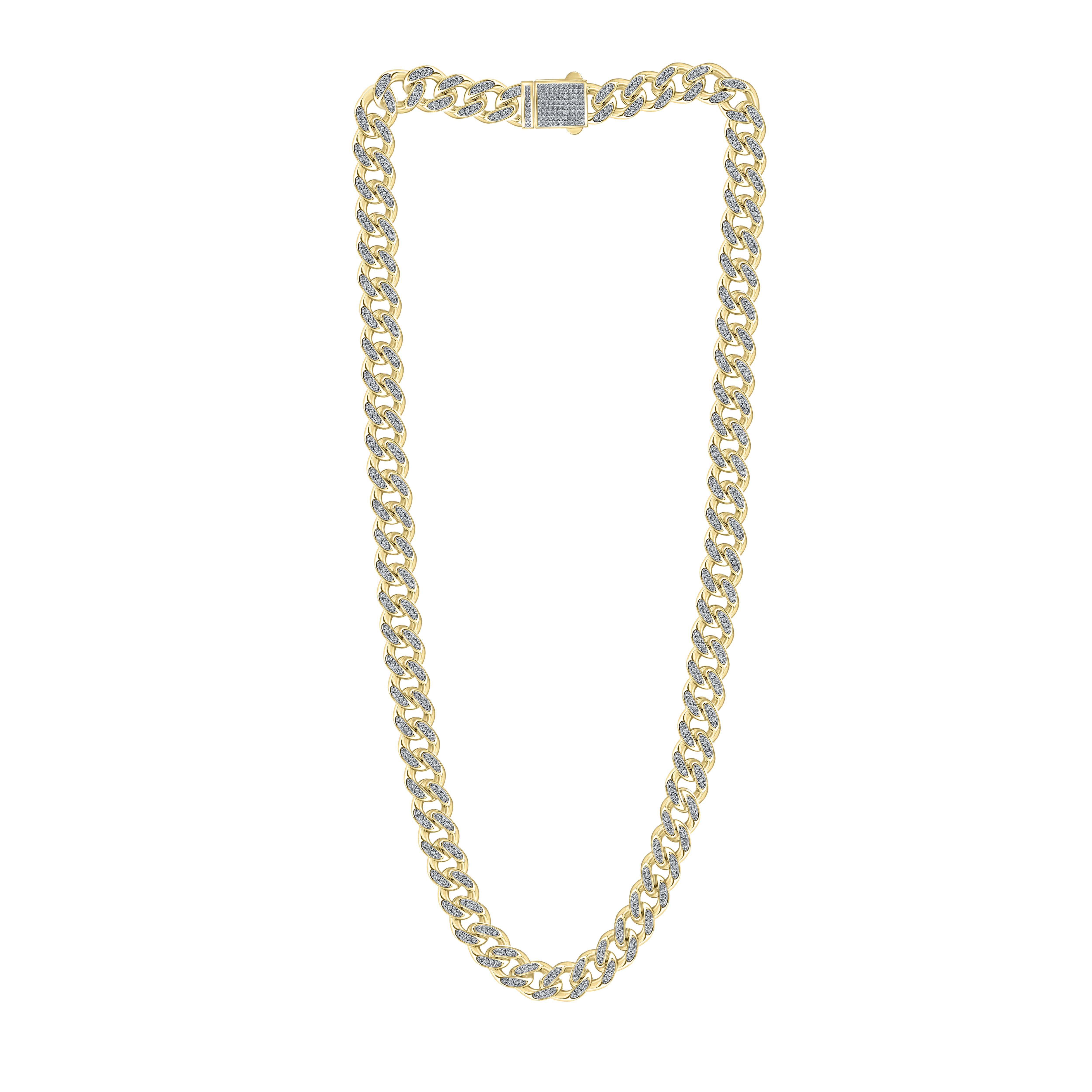 10KT YELLOW GOLD 3.75 CTW DIAMOND CUBAN NECKLACE