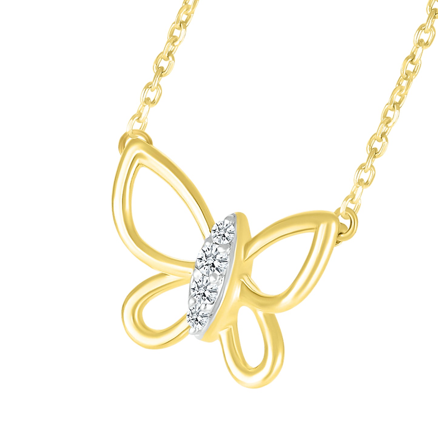 10k Yellow Gold 0.06 CTW Diamond Butterfly Pendant with 10k chain