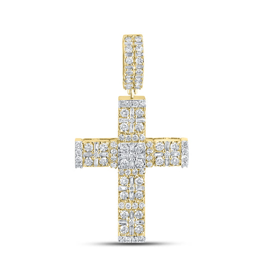 10k Yellow Gold 1.83 CTW Natural Diamond Cross Charm Pendant