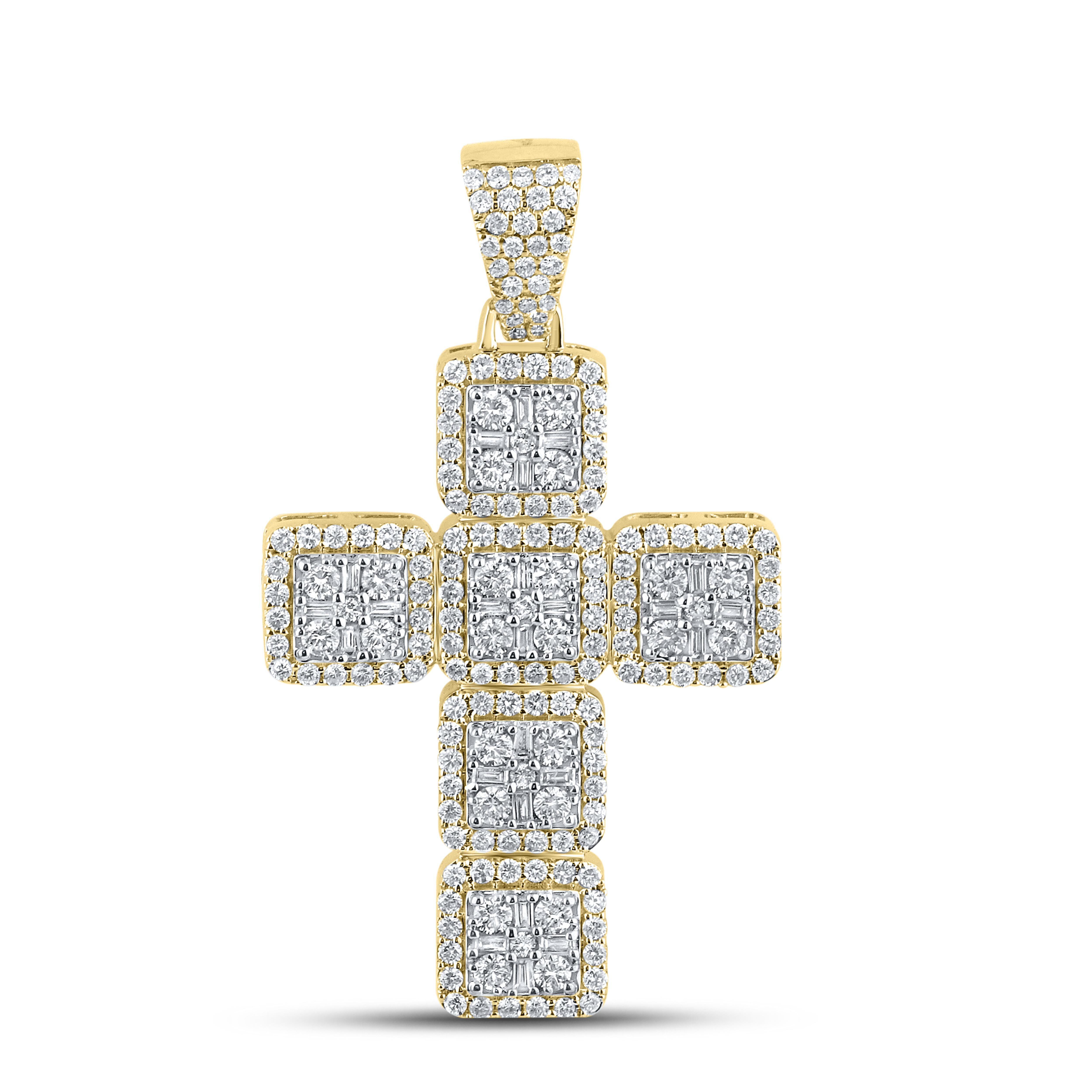 10KT YELLOW GOLD 2.845 CTW Diamond Cross Charm Pendant