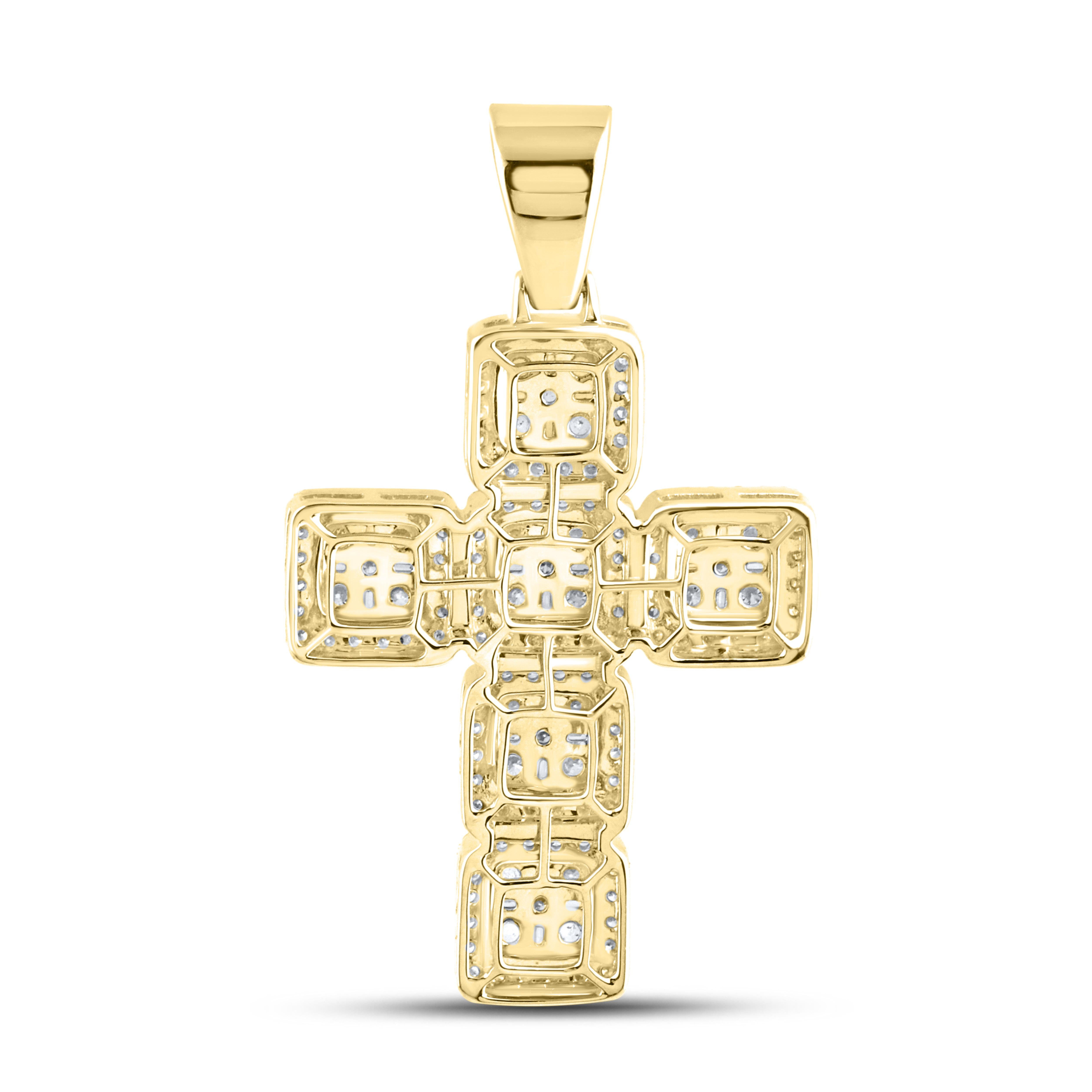 10KT YELLOW GOLD 2.845 CTW Diamond Cross Charm Pendant