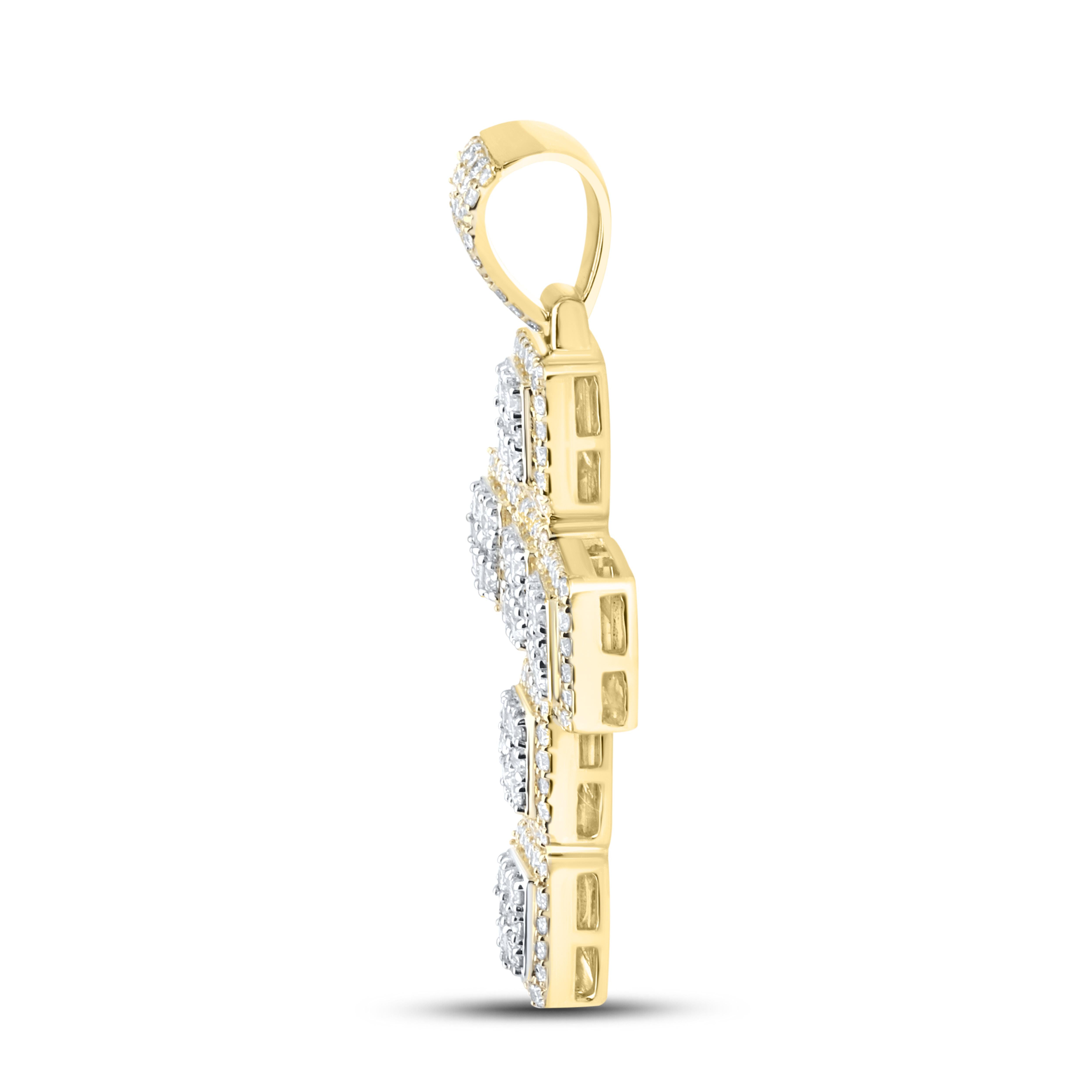 10KT YELLOW GOLD 2.845 CTW Diamond Cross Charm Pendant