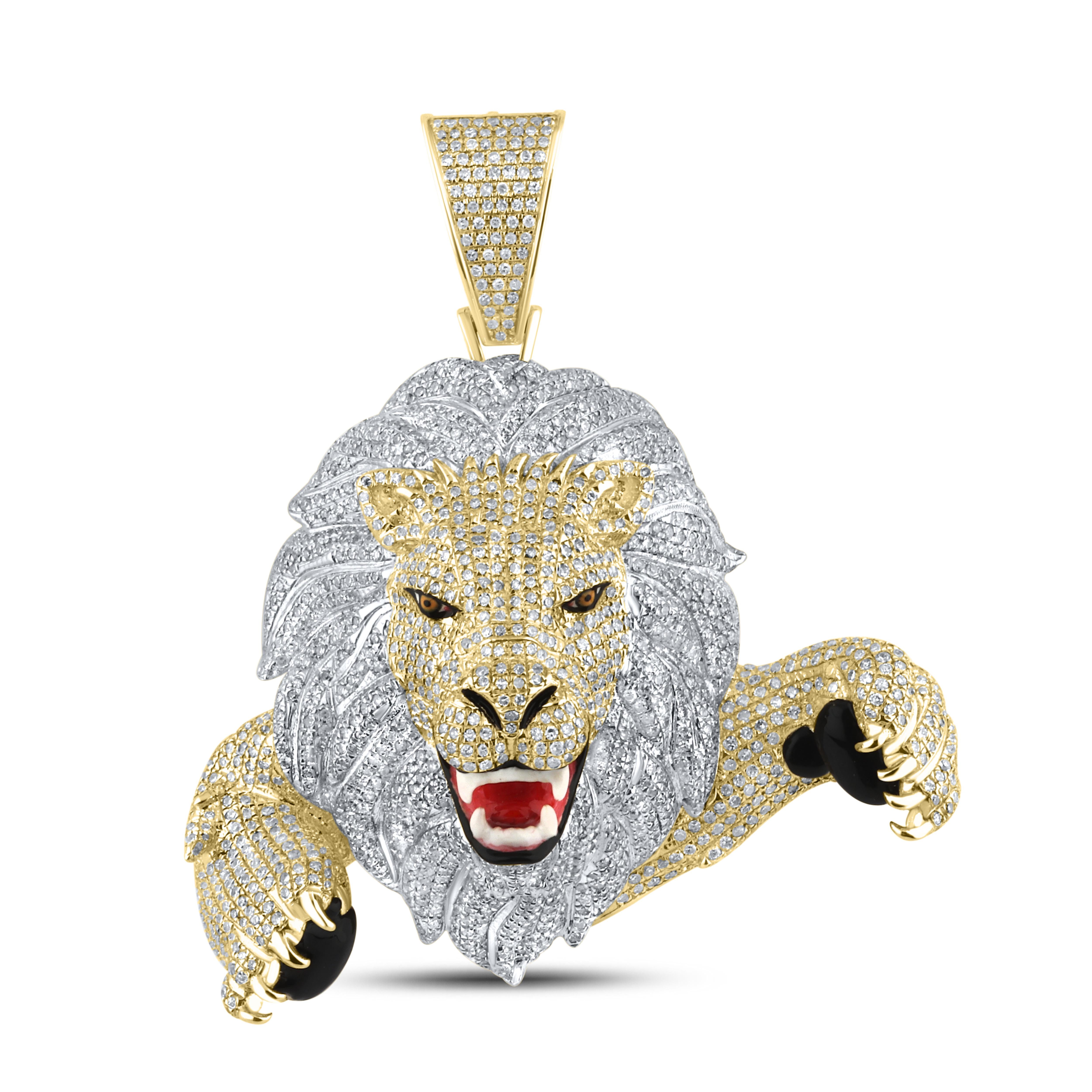 10KT YELLOW GOLD NATURAL DIAMOND 3.25 CTW LION CHARM