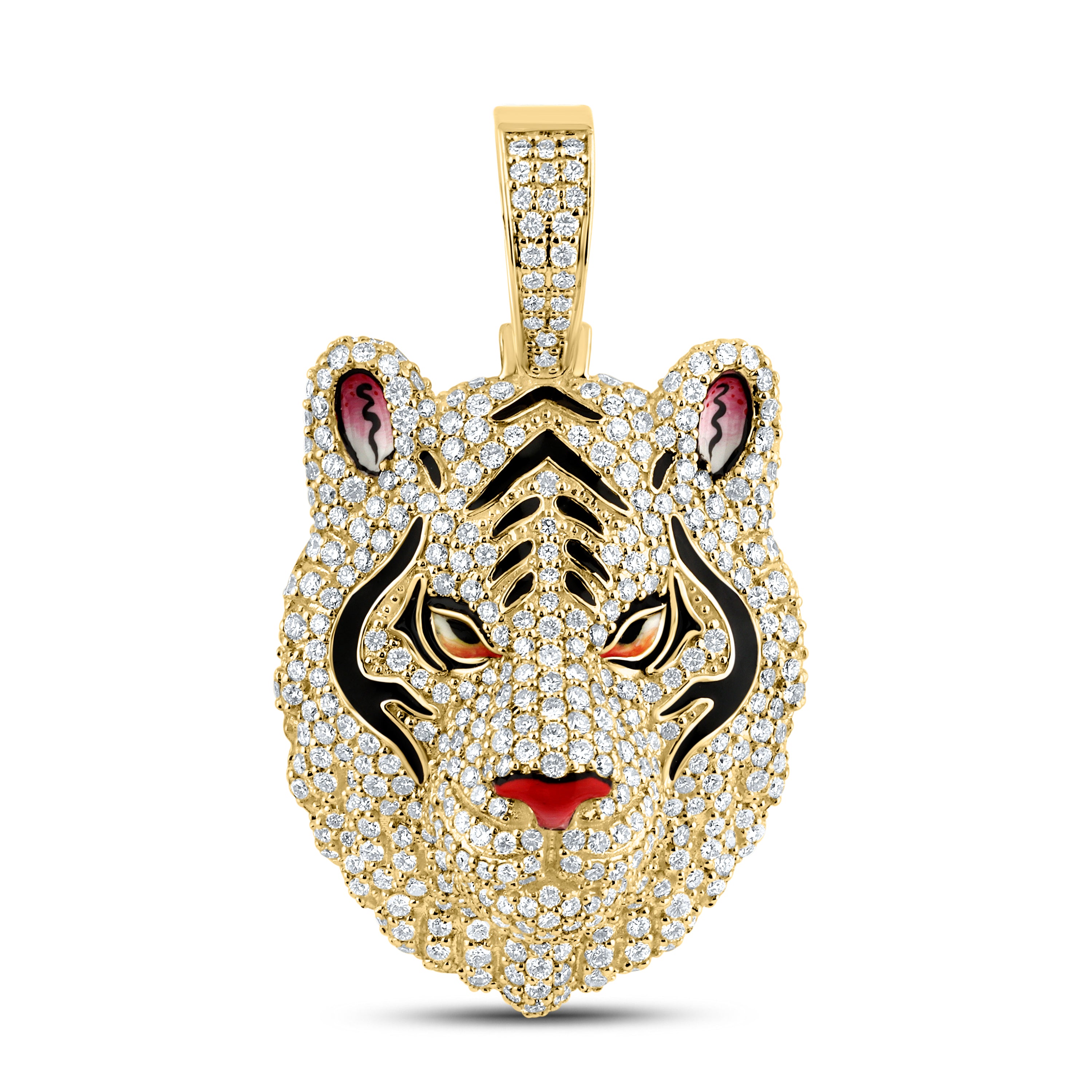 10KT YELLOW GOLD 5.19 CTW NATURAL DIAMOND TIGER CHARM