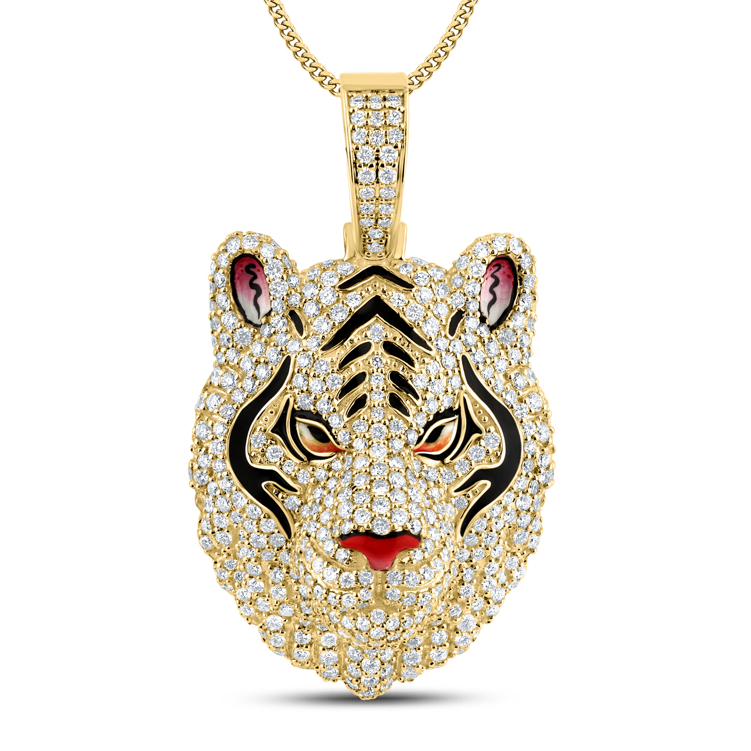 10KT YELLOW GOLD 5.19 CTW NATURAL DIAMOND TIGER CHARM