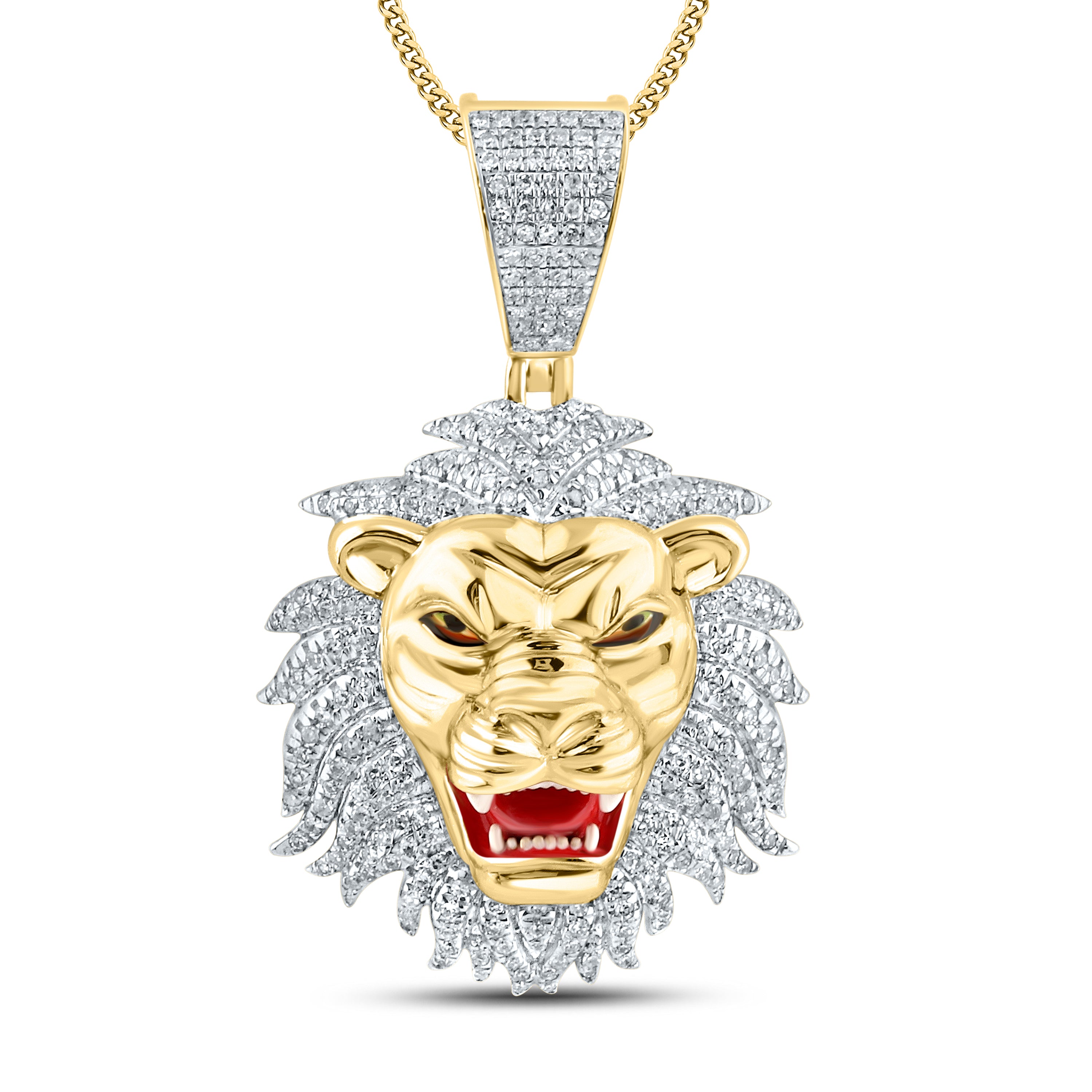 10KT YELLOW GOLD NATURAL DIAMOND 0.59 CTW LION CHARM