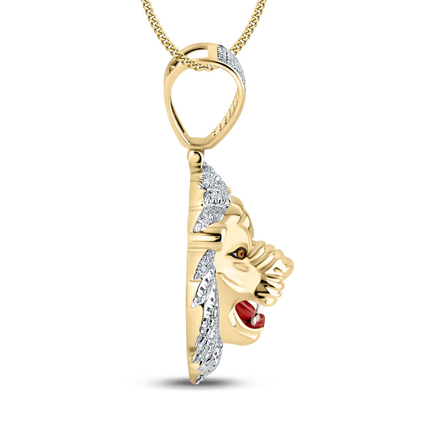 10KT YELLOW GOLD NATURAL DIAMOND 0.59 CTW LION CHARM