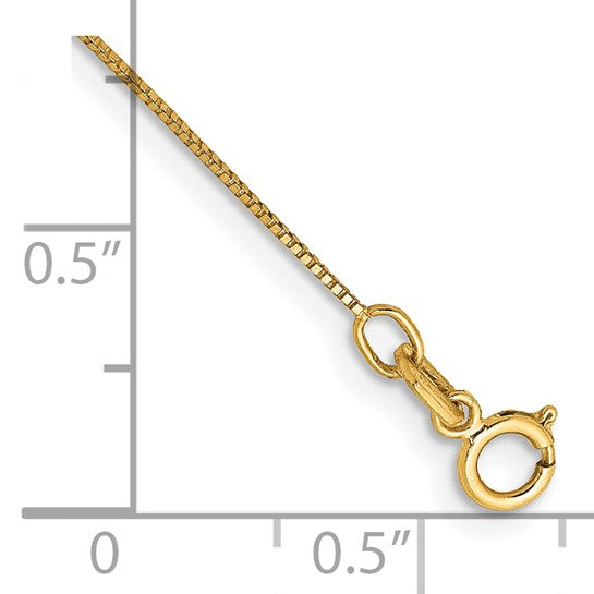 14KT Yellow Gold 10 inch .5mm Box with Spring Ring Clasp Anklet