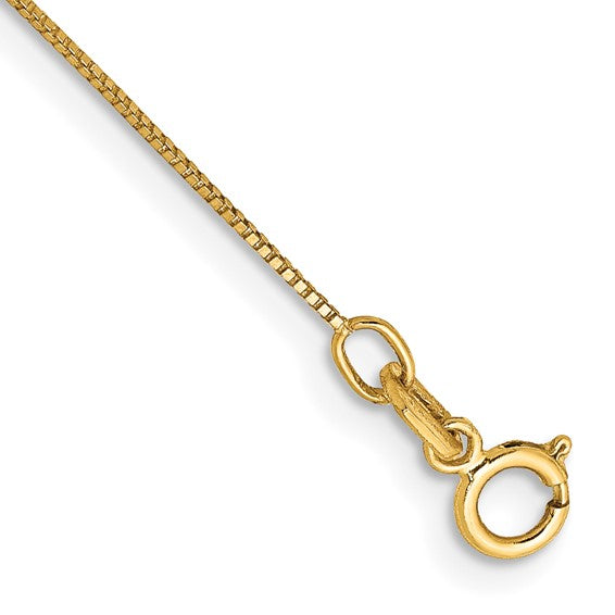 14KT Yellow Gold 10 inch .5mm Box with Spring Ring Clasp Anklet