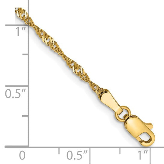 14KT Yellow Gold 9 inch 1.70mm Singapore with Lobster Clasp Anklet