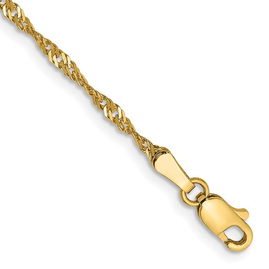 14KT Yellow Gold 8 inch 1.70mm Singapore with Lobster Clasp Chain